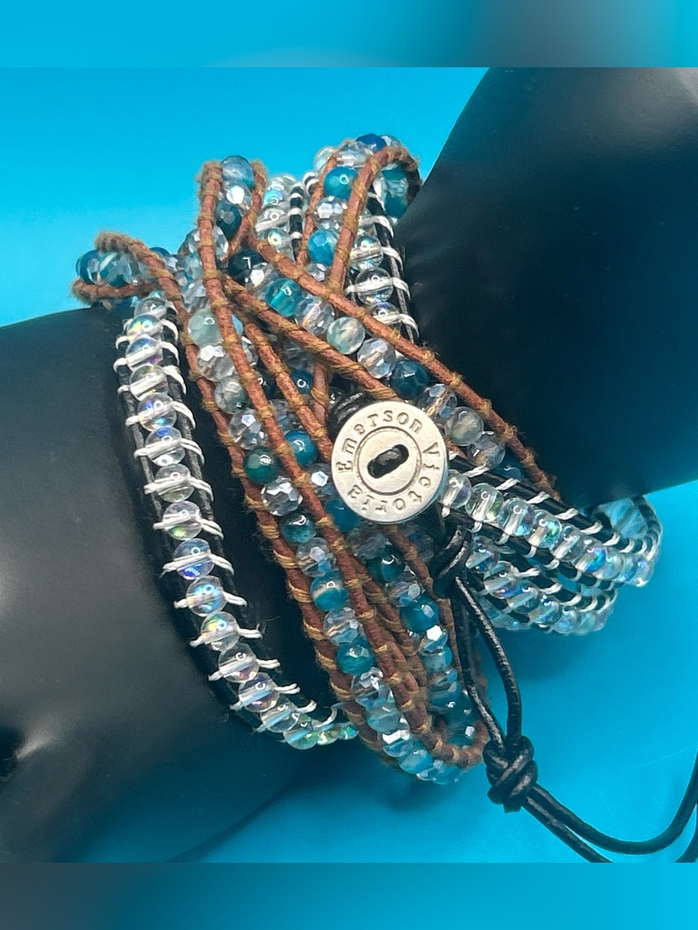 Victoria Emerson  2 Leather Beaded Wrap Bracelets